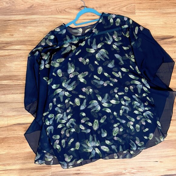 Sheer Layering Blouse - Navy with Feather Print (Green/Blush) - Spring Layering - Picture 9 of 9